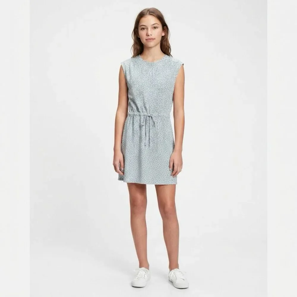 Hannah Kate Girls Blue Floral Sleeveless Drawstring Dress Size 10
